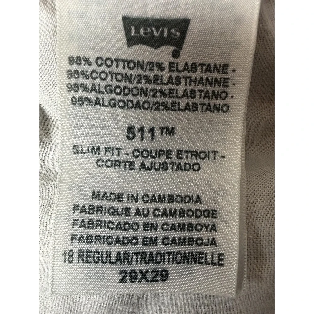 Levi's 511 Slim Fit Jeans Mens 29x29 Gray Stretch Denim Pants Cotton Blend